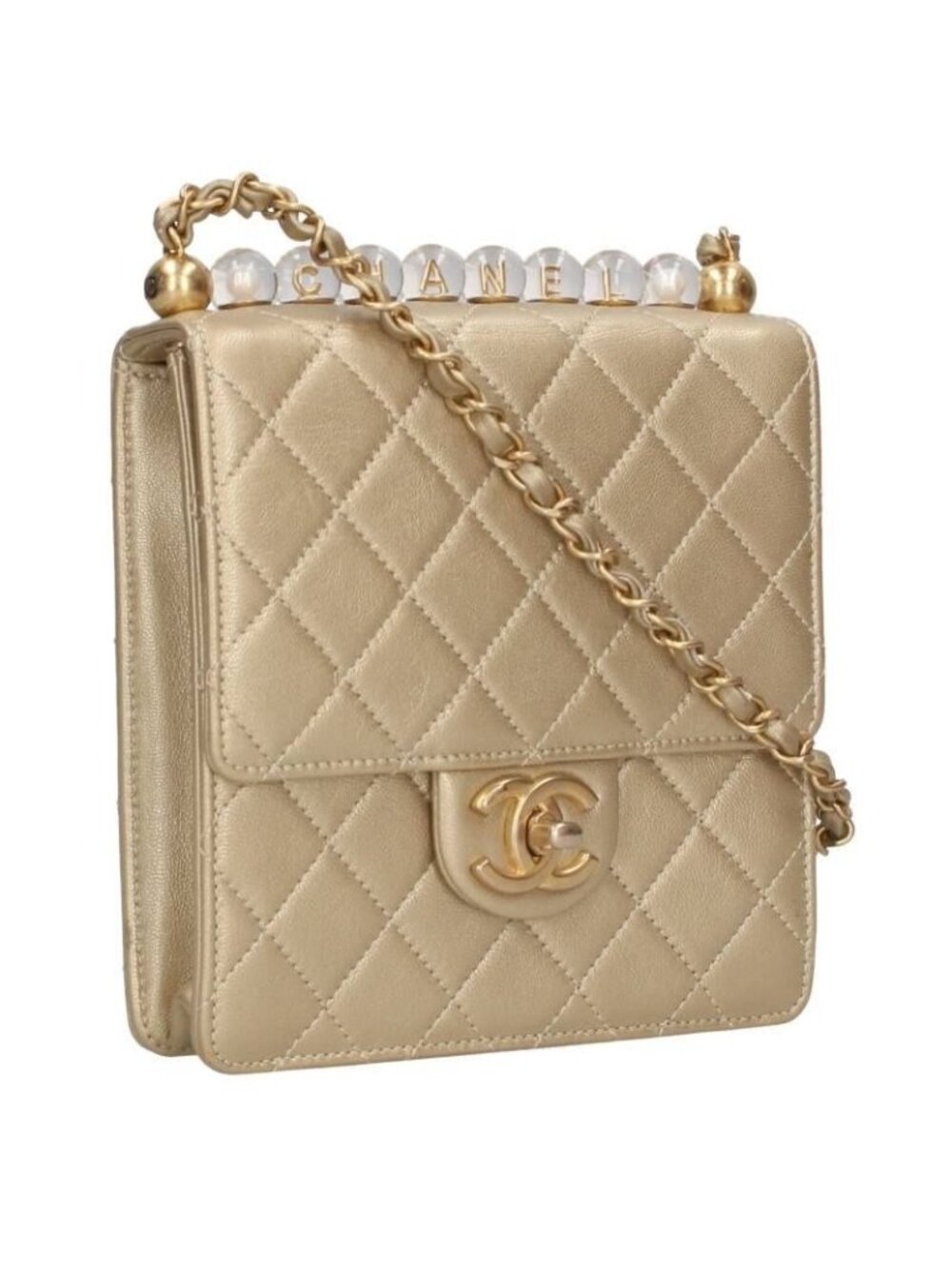 Chanel Quilted Clear Pearl Goatskin Chain Shoulder Bag